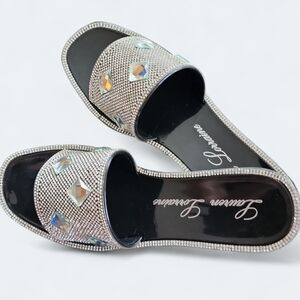 New Lauren Lorraine "Bianca" Silver Embellished Women's Slides Size 9.5